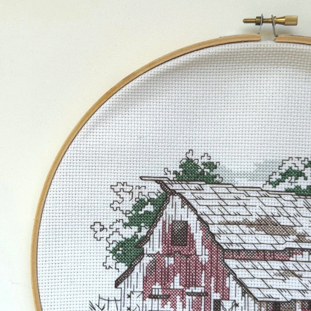 Set of Cross Stitch Barn Scenes Wall Hanging Cottagecore Farmhouse Handmade‎